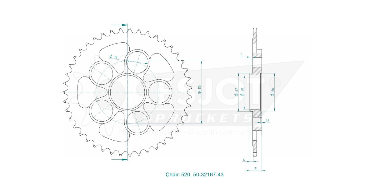 SPROCKET REAR 43T 520