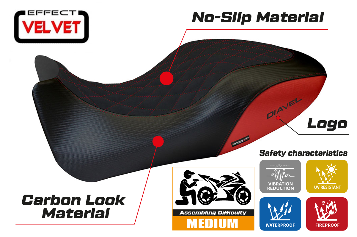 Seat cover compatible - Ducati Diavel 2011 - 2013 - mod Viano 1 Velvet