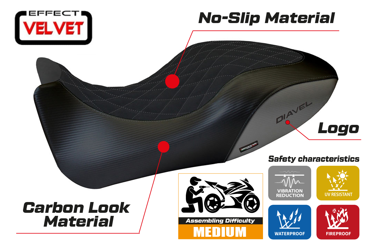 Seat cover compatible - Ducati Diavel 2011 - 2013 - mod Viano 1 Velvet