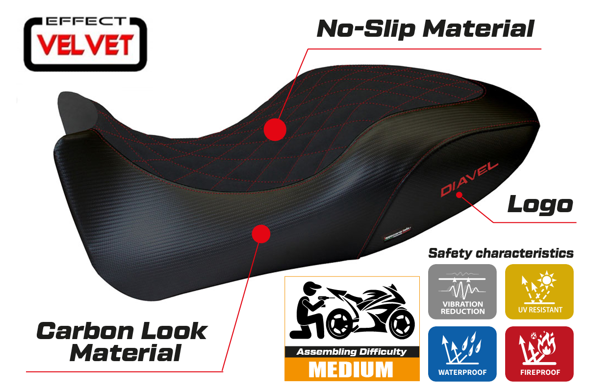 Seat cover compatible - Ducati Diavel 2011 - 2013 - mod Viano 1 Velvet