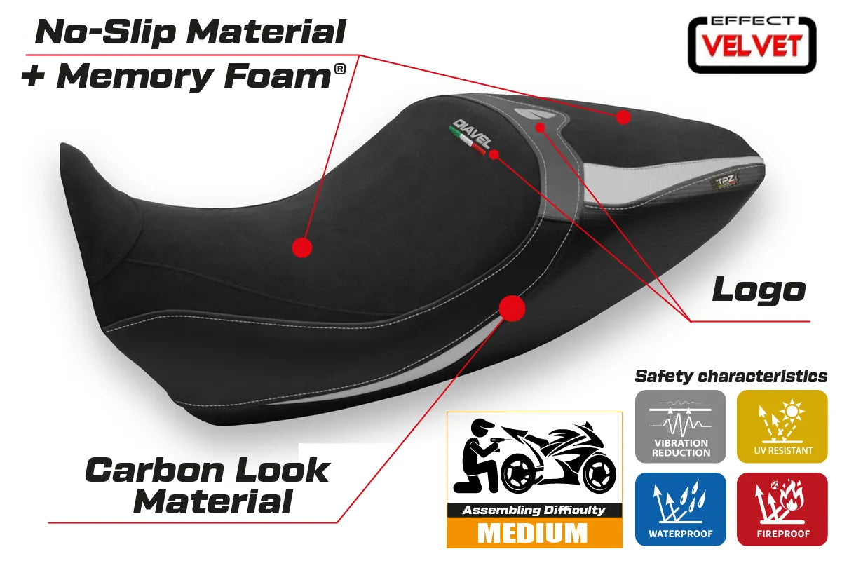 Seat cover compatible - Ducati Diavel 1260 2019 - 2022 - mod Saranda 1 Velvet Comfort System