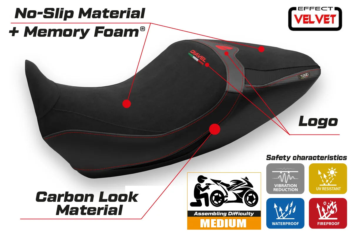 Seat cover compatible - Ducati Diavel 1260 2019 - 2022 - mod Saranda 1 Velvet Comfort System