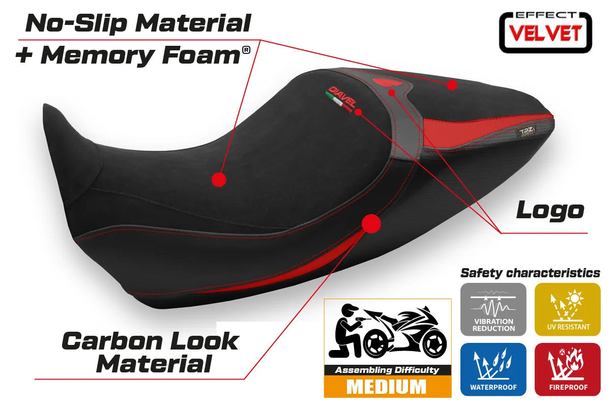 Seat cover compatible - Ducati Diavel 1260 2019 - 2022 - mod Saranda 1 Velvet Comfort System