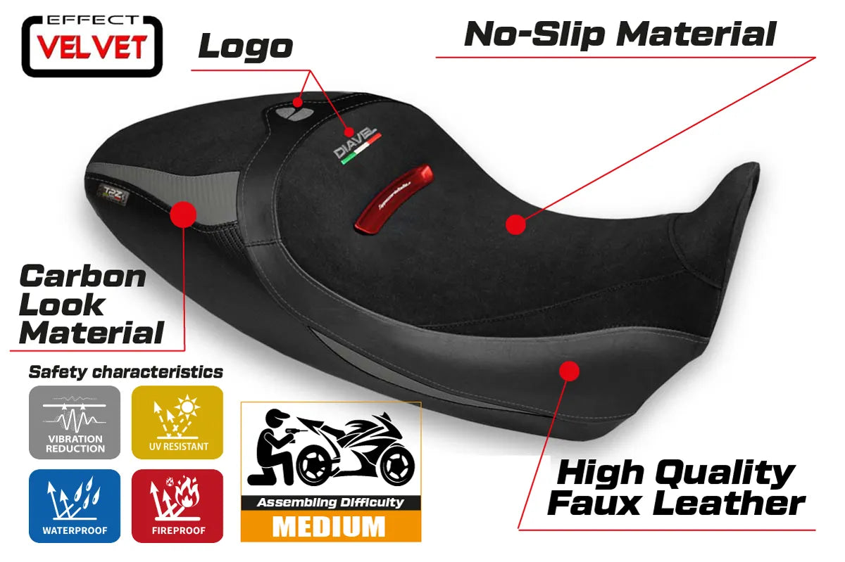 Seat cover compatible - Ducati Diavel 1260 S 2019 - 2022 - mod Braila 1 Velvet
