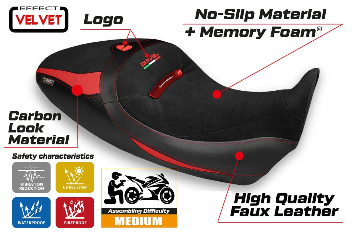 Seat cover compatible - Ducati Diavel 1260 S 2019 - 2022 - mod Costanza 1 Velvet Comfort System