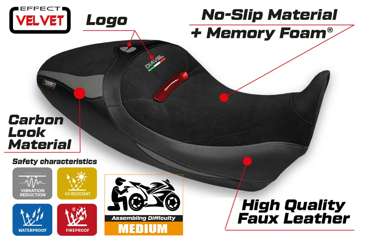 Seat cover compatible - Ducati Diavel 1260 S 2019 - 2022 - mod Costanza 1 Velvet Comfort System
