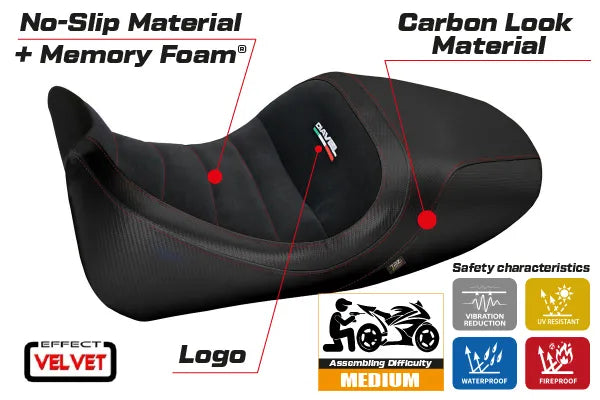 Seat cover compatible - Ducati Diavel 2014 - 2018 - mod Imola 1 Velvet Comfort System