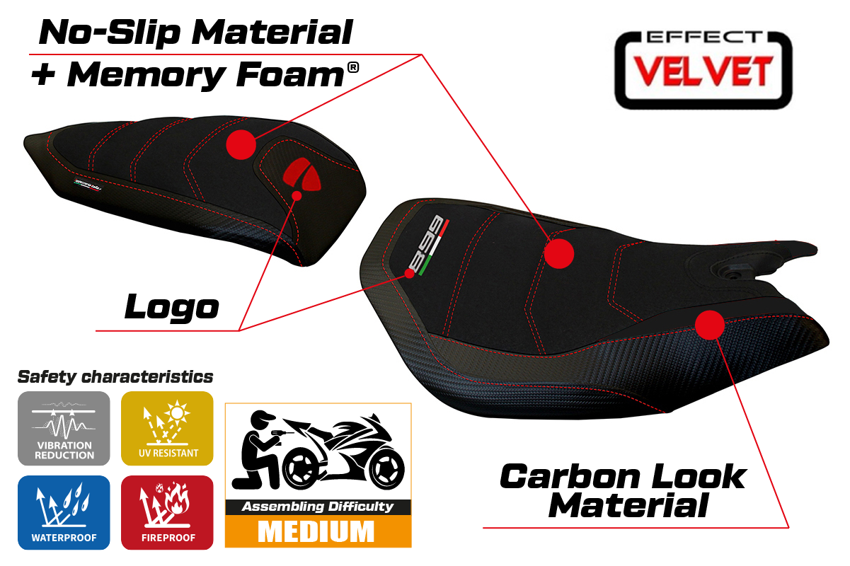 Seat cover compatible - Ducati Panigale 899 2013 - 2015 - mod Leiden Velvet Comfort System