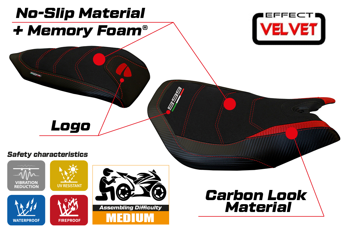 Seat cover compatible - Ducati Panigale 899 2013 - 2015 - mod Leiden Velvet Comfort System