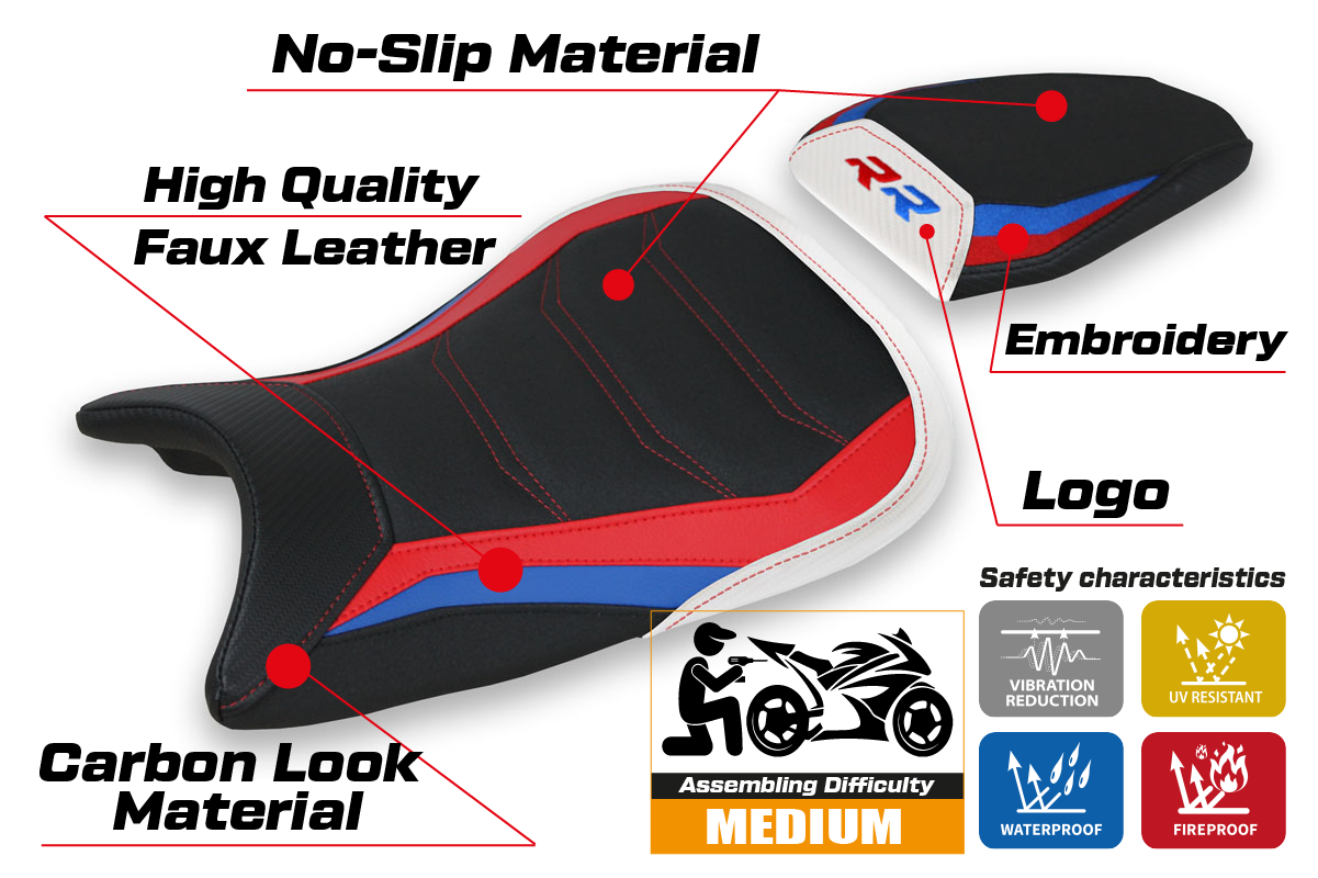 Seat cover compatible - BMW S 1000 RR 2019-2025 - mod Quiroga Ultragrip