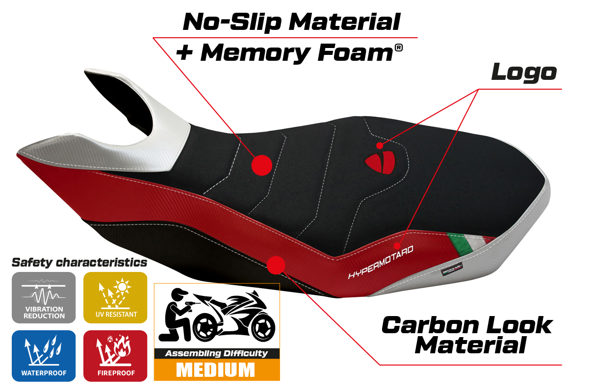 Seat cover compatible - Ducati Hypermotard 796 / 1100 / 1100 EVO 2007 - 2012 - Mod Medea Special Color Comfort System