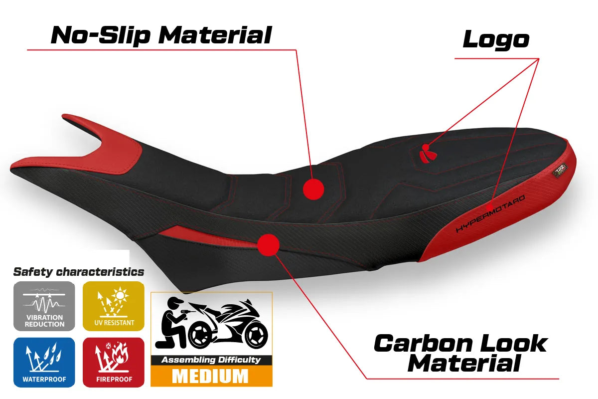 Seat cover compatible - Ducati Hypermotard 950 2019-2025 - mod Luna 1 Ultragrip