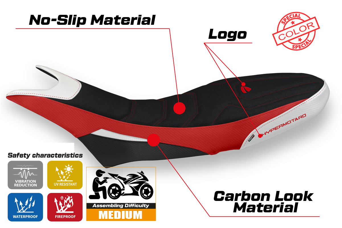 Seat cover compatible - Ducati Hypermotard 950 2019-2025 - mod Luna Special Color Ultragrip