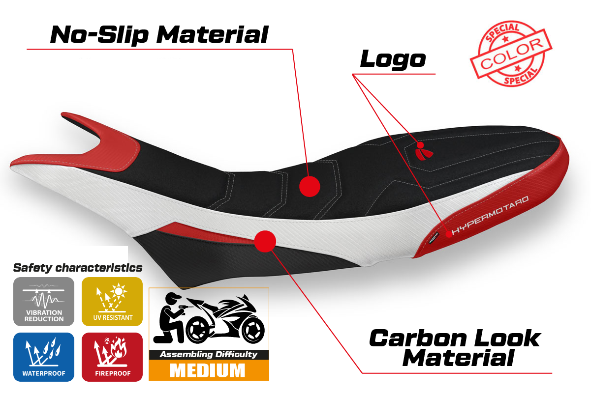 Seat cover compatible - Ducati Hypermotard 950 2019-2025 - mod Luna Special Color Ultragrip