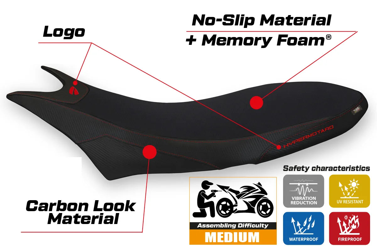 Seat cover compatible - Ducati Hypermotard 950 2019-2025 - mod Orlando 1 Comfort System