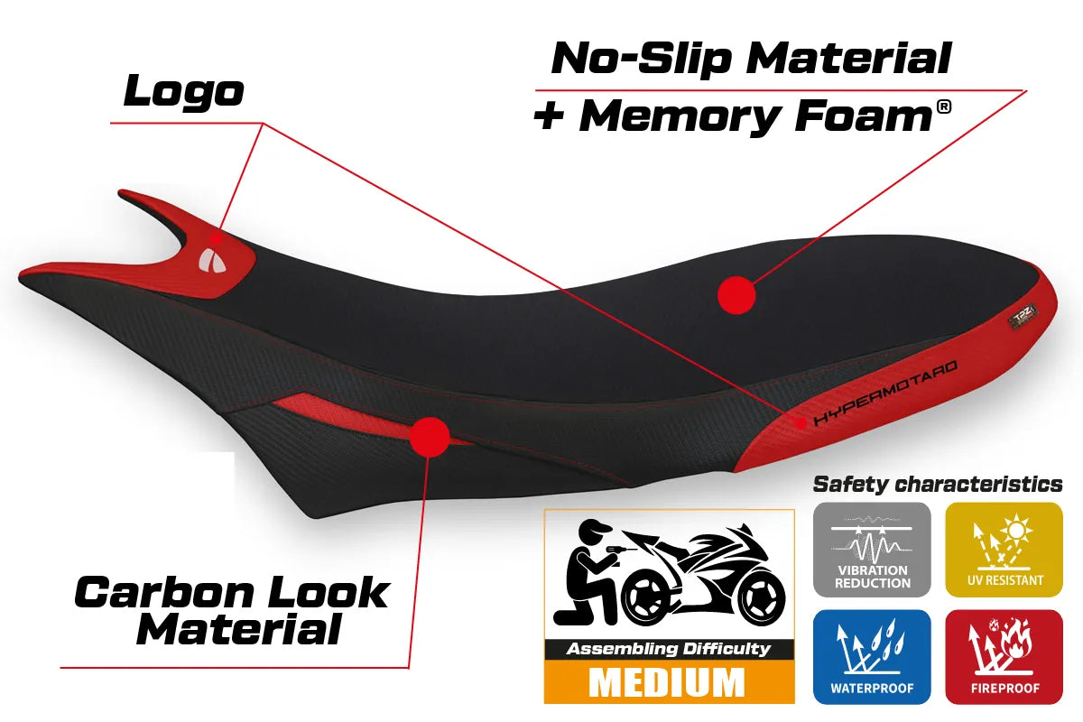 Seat cover compatible - Ducati Hypermotard 950 2019-2025 - mod Orlando 1 Comfort System