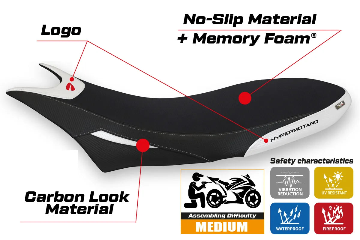 Seat cover compatible - Ducati Hypermotard 950 2019-2025 - mod Orlando 1 Comfort System