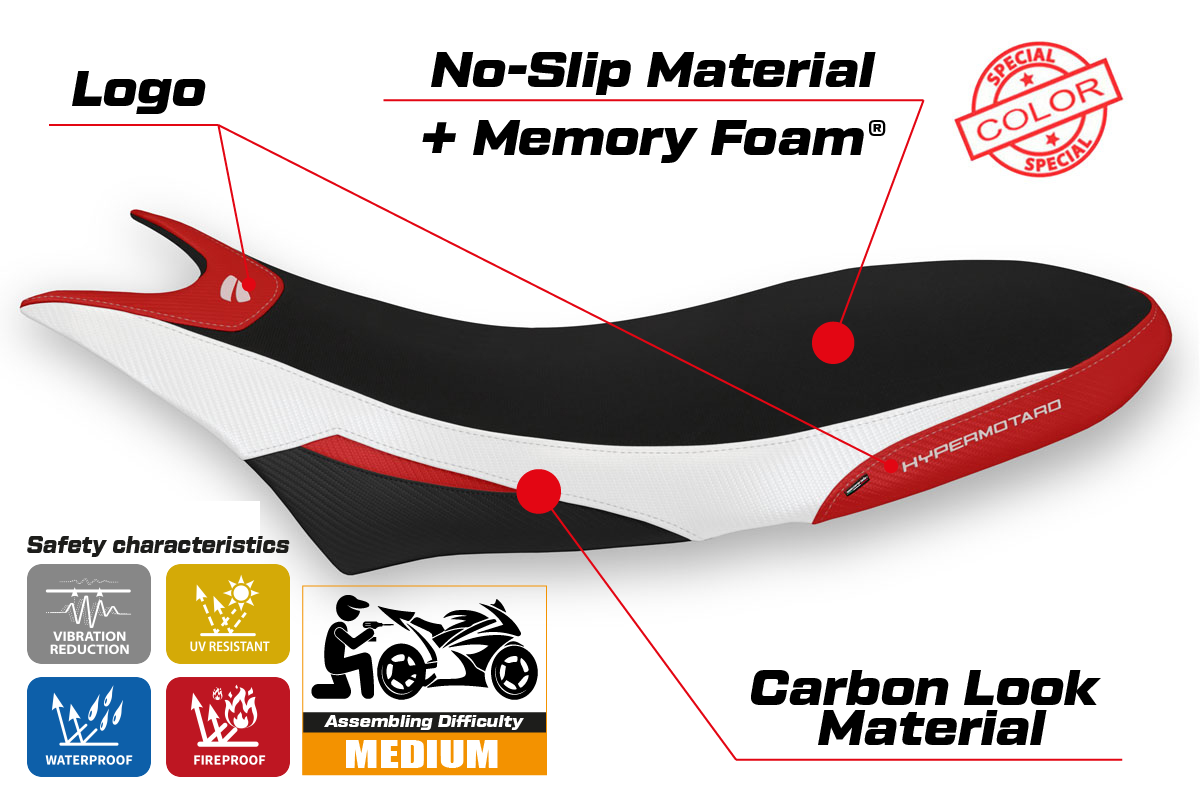 Seat cover compatible - Ducati Hypermotard 950 2019-2025 - mod Orlando Special Color Comfort System