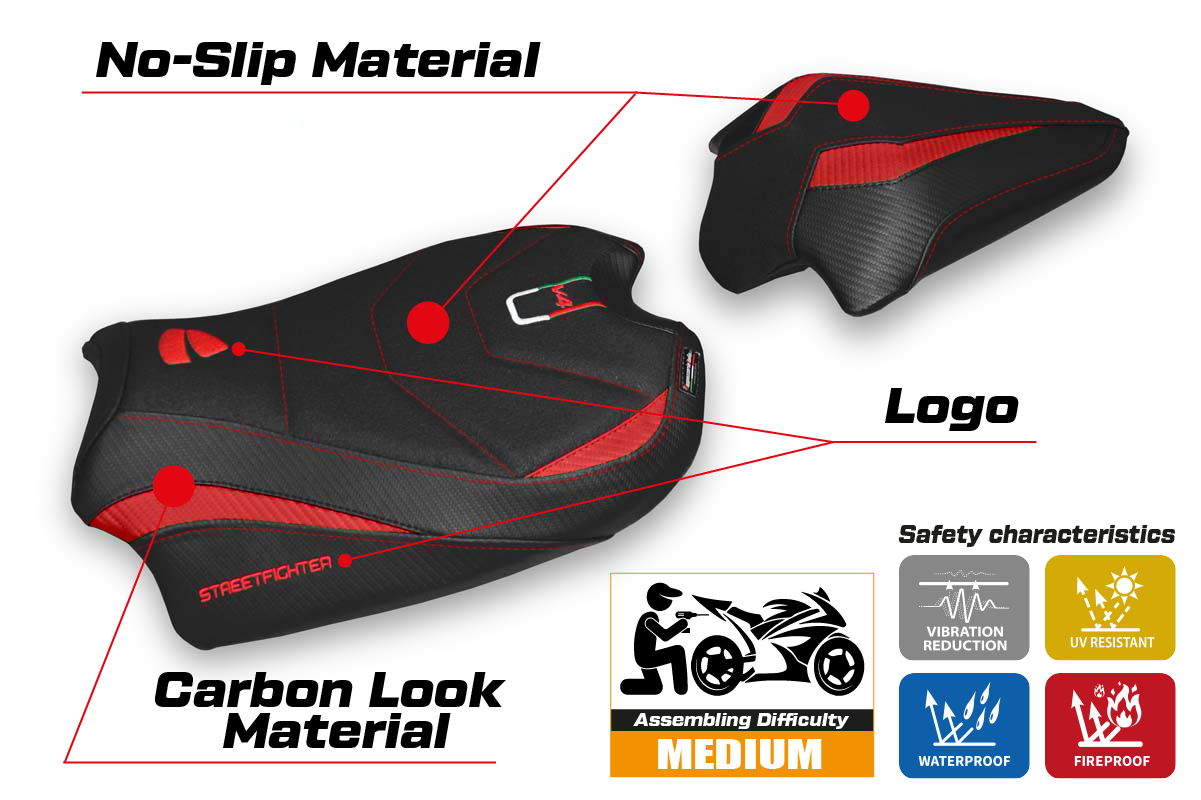 Seat cover compatible - Ducati Streetfighter V4 2020 - 2024 - mod Veles Ultragrip
