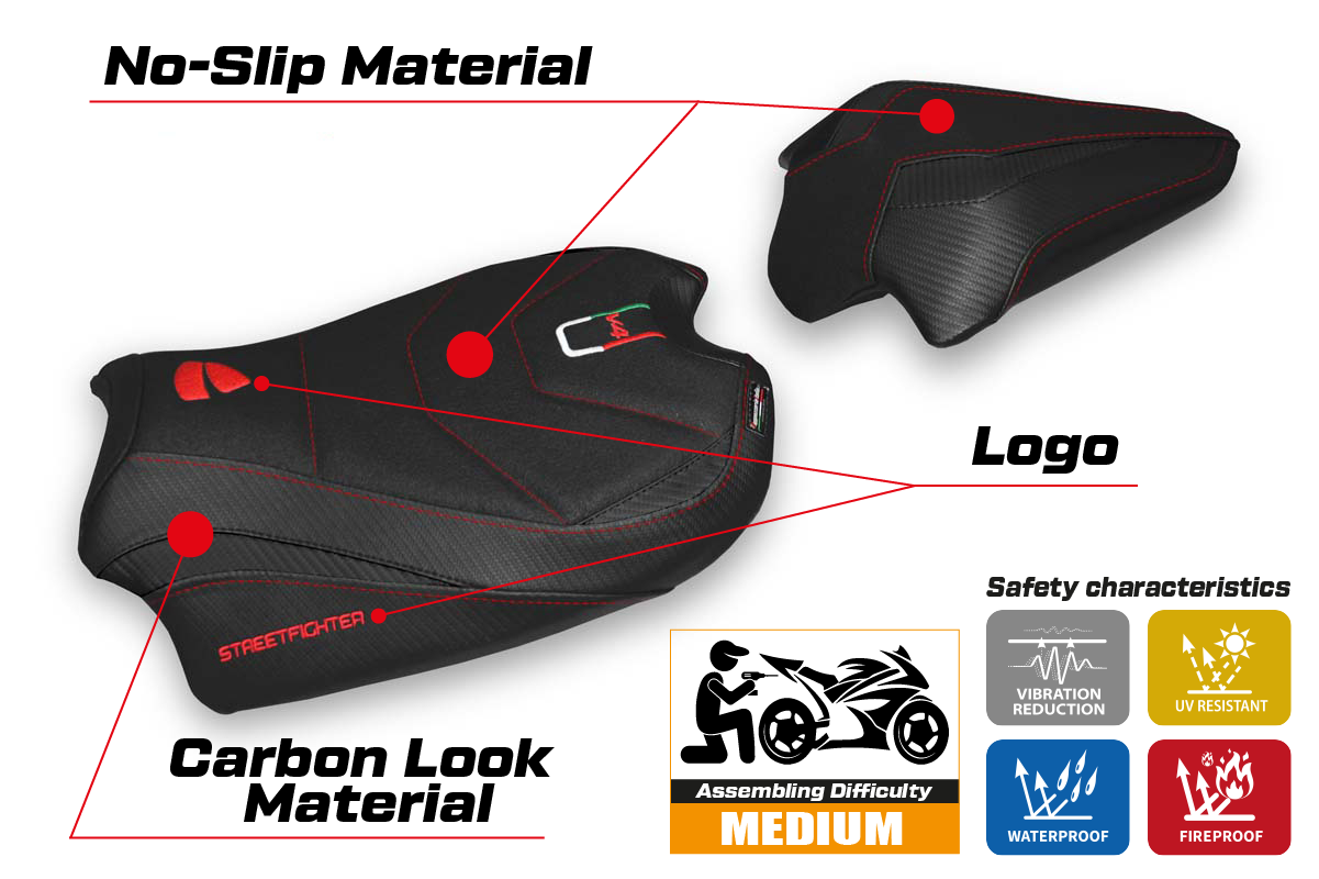 Seat cover compatible - Ducati Streetfighter V4 2020 - 2024 - mod Veles Ultragrip