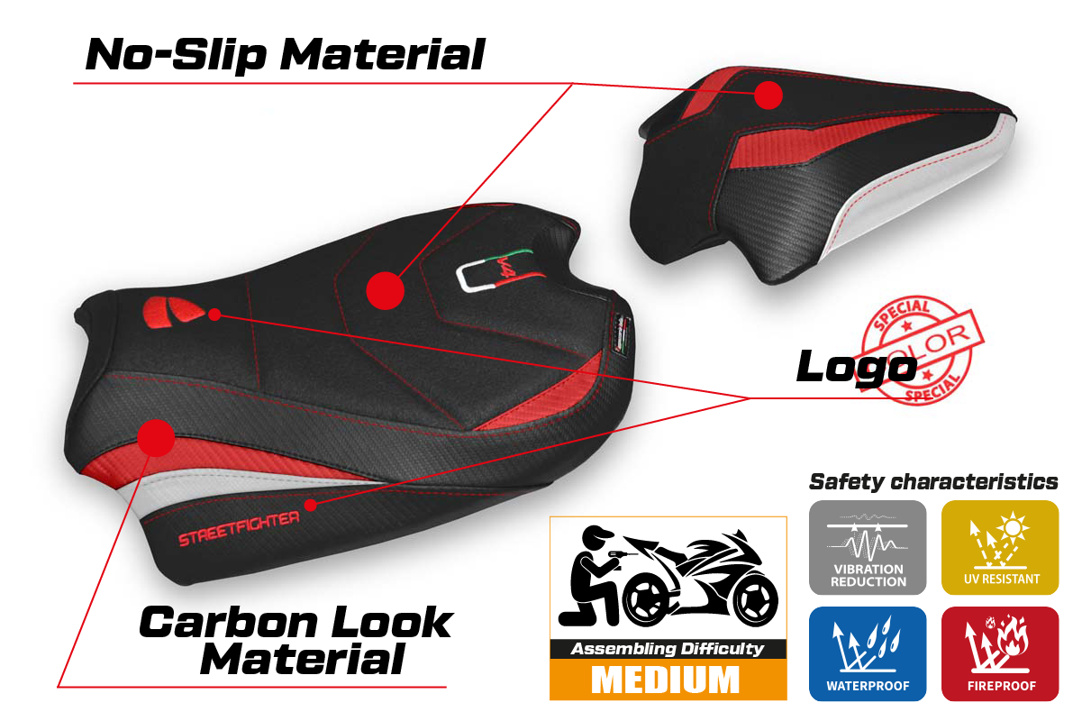 Seat cover compatible - Ducati Streetfighter V4 2020 - 2024 - mod Veles Ultragrip