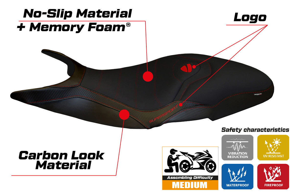 Seat cover compatible - Ducati Super Sport 2017 - 2024 - mod Pistoia 3 Comfort System