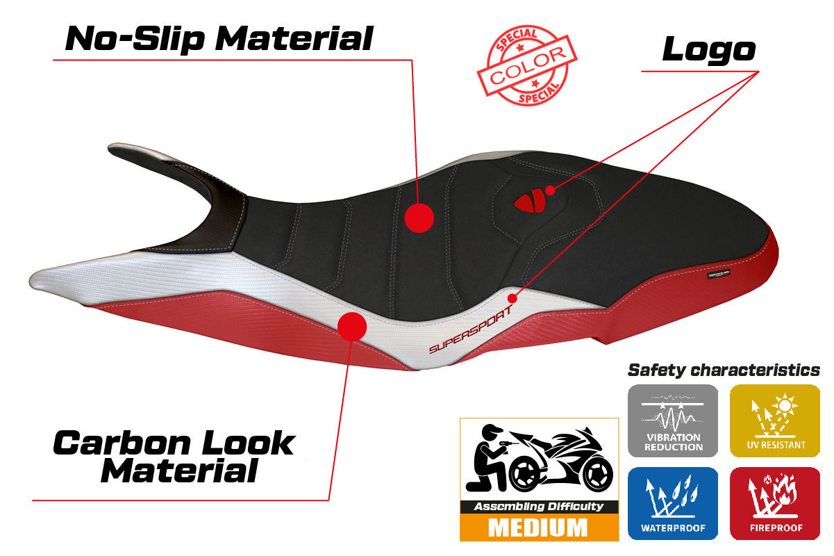 Seat cover compatible - Ducati Super Sport 2017 - 2024 - mod Pistoia Special Color Ultragrip