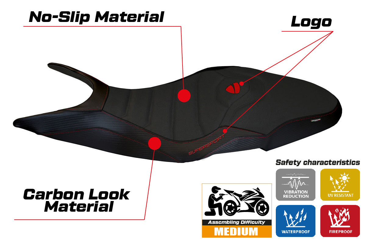 Seat cover compatible - Ducati Super Sport 2017 - 2024 - mod Pistoia 1 Ultragrip