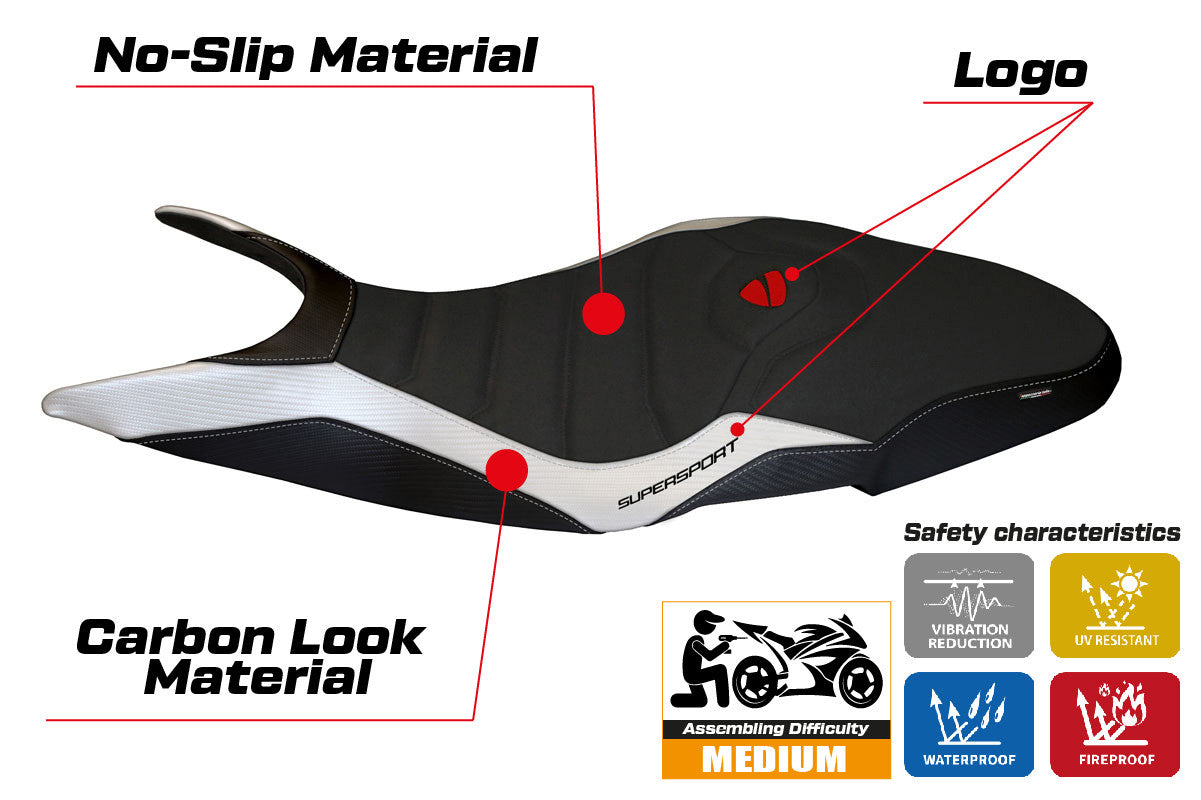 Seat cover compatible - Ducati Super Sport 2017 - 2024 - mod Pistoia 1 Ultragrip