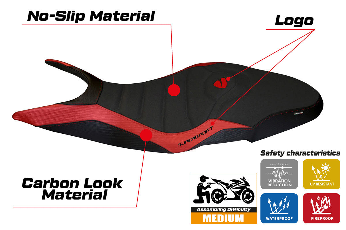 Seat cover compatible - Ducati Super Sport 2017 - 2024 - mod Pistoia 1 Ultragrip