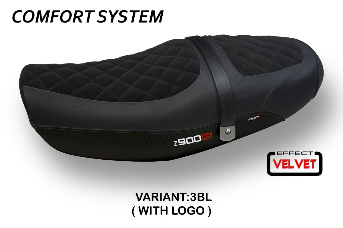 Seat cover compatible - Kawasaki Z 900 RS 2018-2025 - mod Natal Total Black Velvet Comfort System
