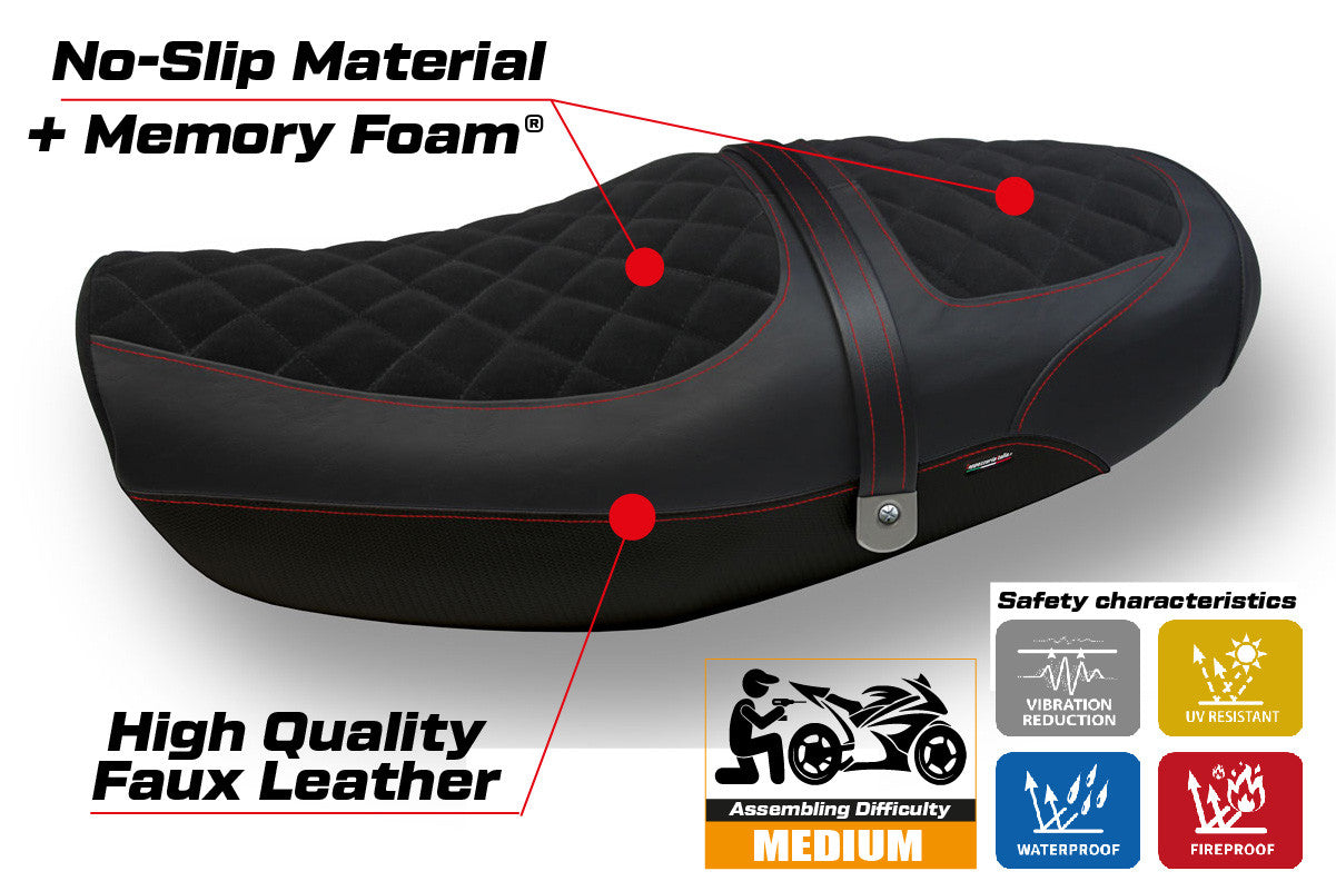 Seat cover compatible - Kawasaki Z 900 RS 2018-2025 - mod Natal Total Black Velvet Comfort System