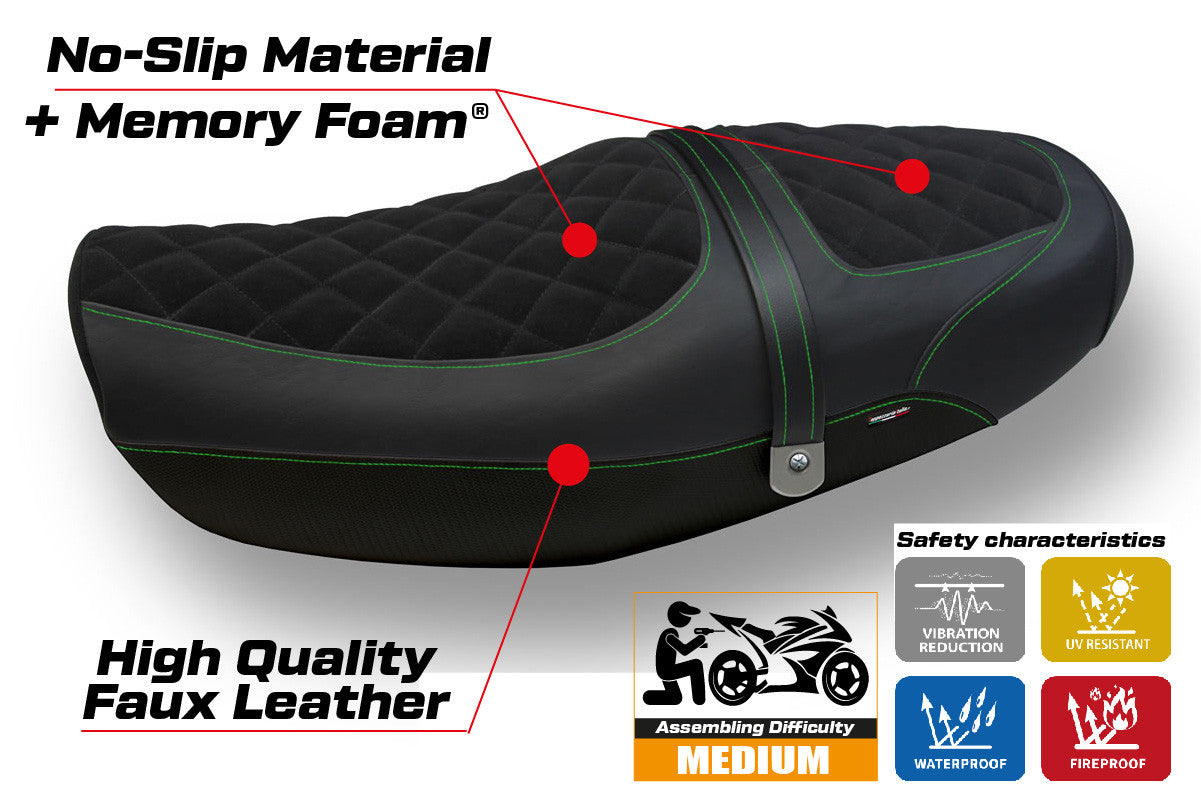 Seat cover compatible - Kawasaki Z 900 RS 2018-2025 - mod Natal Total Black Velvet Comfort System
