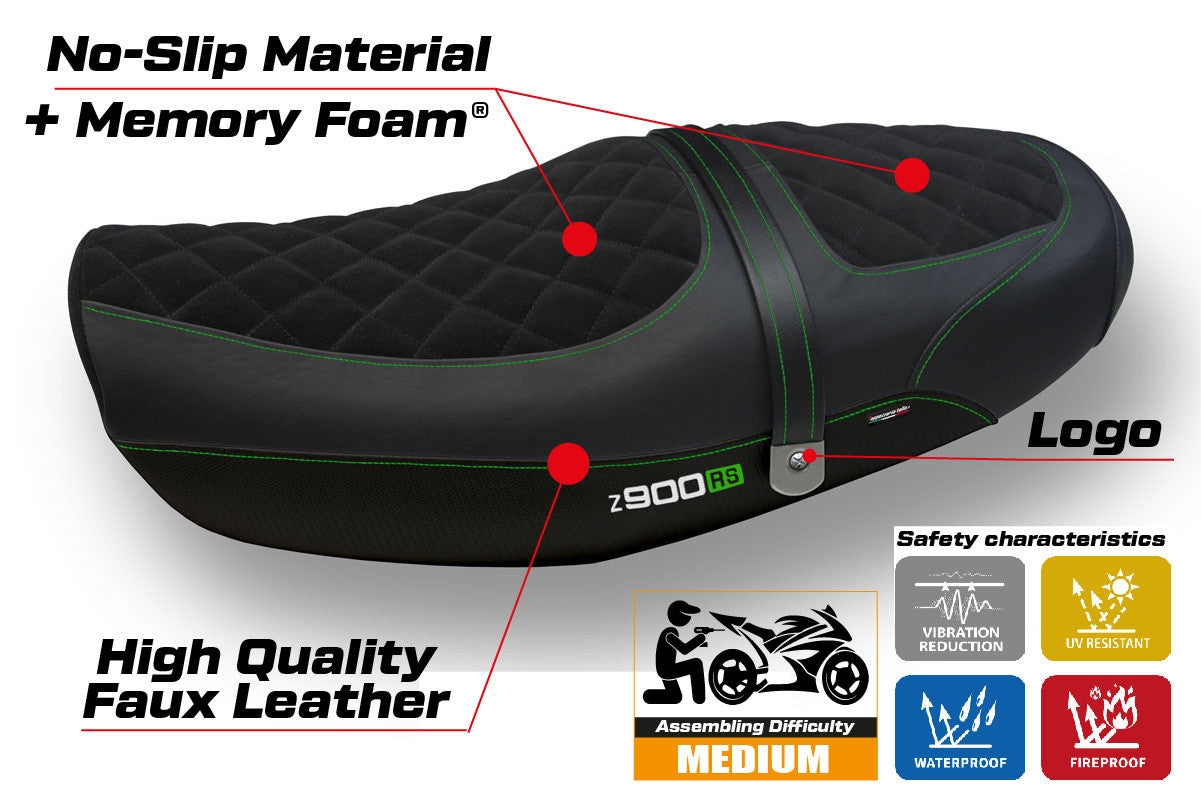 Seat cover compatible - Kawasaki Z 900 RS 2018-2025 - mod Natal Total Black Velvet Comfort System