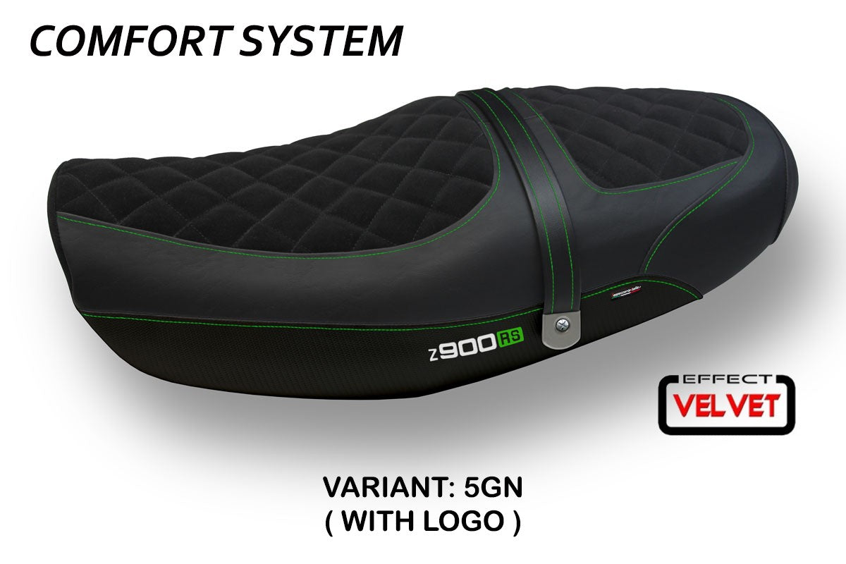Seat cover compatible - Kawasaki Z 900 RS 2018-2025 - mod Natal Total Black Velvet Comfort System