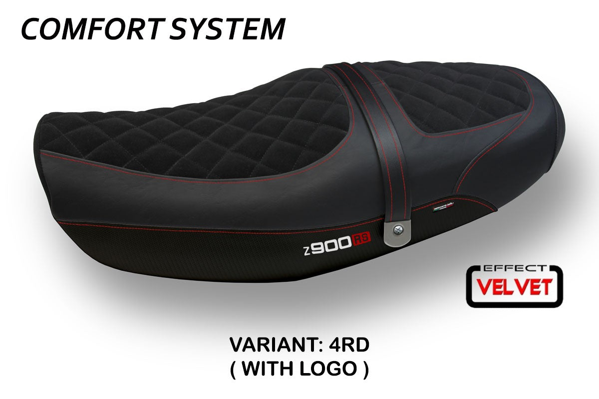 Seat cover compatible - Kawasaki Z 900 RS 2018-2025 - mod Natal Total Black Velvet Comfort System