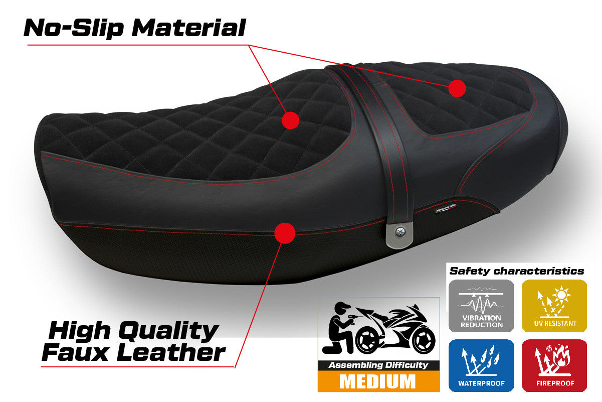 Seat cover compatible - Kawasaki Z 900 RS 2018-2025 - mod Natal Total Black Velvet