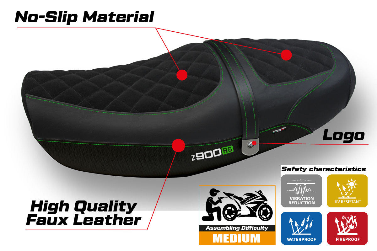 Seat cover compatible - Kawasaki Z 900 RS 2018-2025 - mod Natal Total Black Velvet