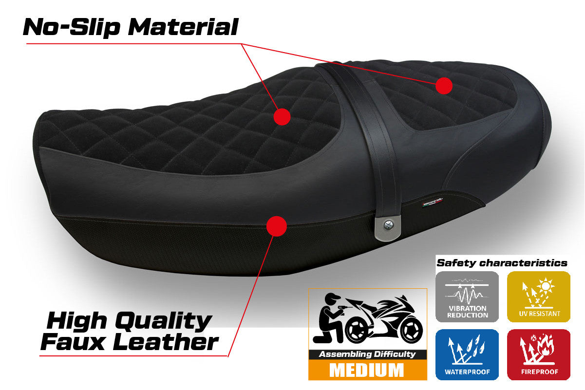Seat cover compatible - Kawasaki Z 900 RS 2018-2025 - mod Natal Total Black Velvet
