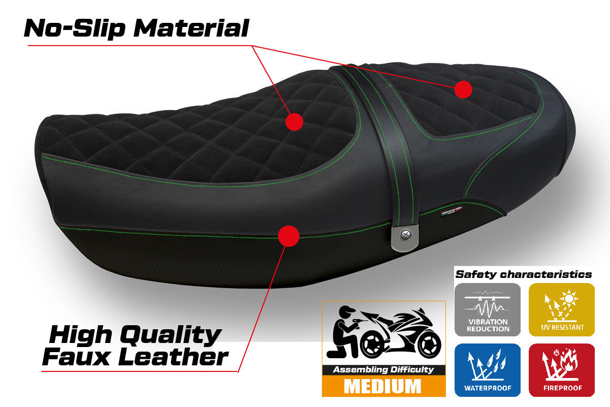 Seat cover compatible - Kawasaki Z 900 RS 2018-2025 - mod Natal Total Black Velvet
