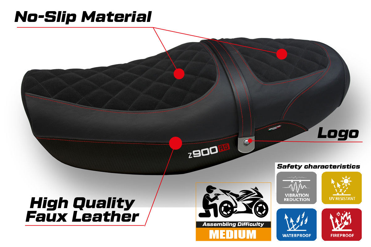 Seat cover compatible - Kawasaki Z 900 RS 2018-2025 - mod Natal Total Black Velvet