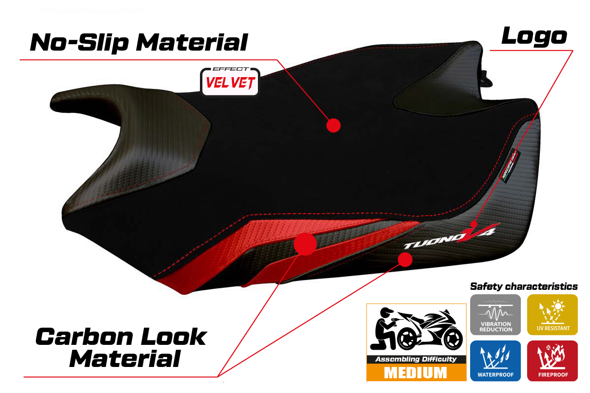 Seat cover compatible - Aprilia Tuono V4 2011-2020 - mod Coen Velvet