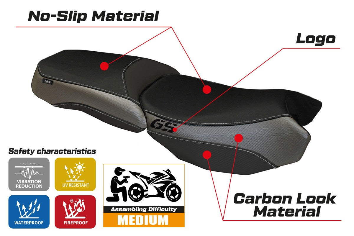Seat cover compatible - BMW R 1200 GS Adventure 2013 - 2018 - mod Bologna Carbon Color