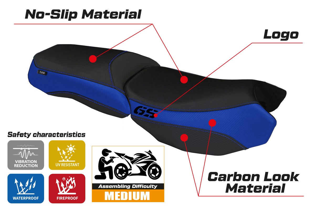 Seat cover compatible - BMW R 1200 GS Adventure 2013 - 2018 - mod Bologna Carbon Color