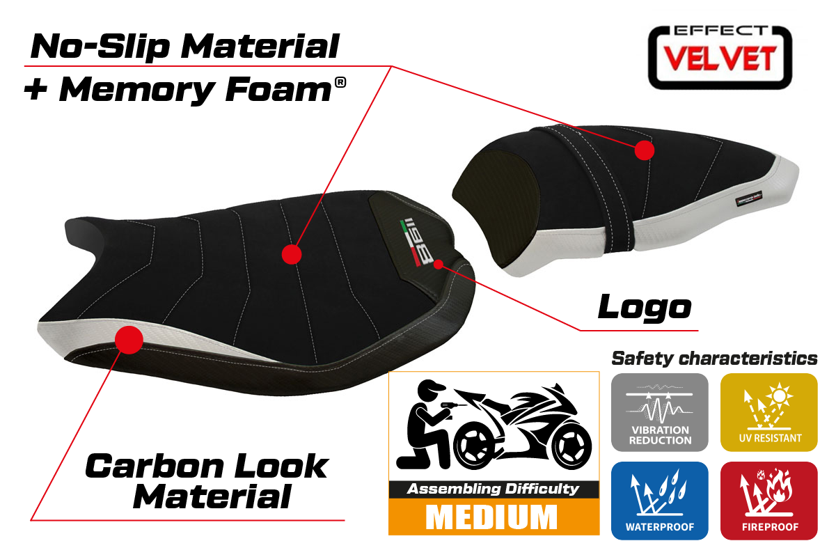 Seat cover compatible - Ducati 848 / 1098 / 1198 2007 - 2013 - mod Cervia Velvet Comfort System