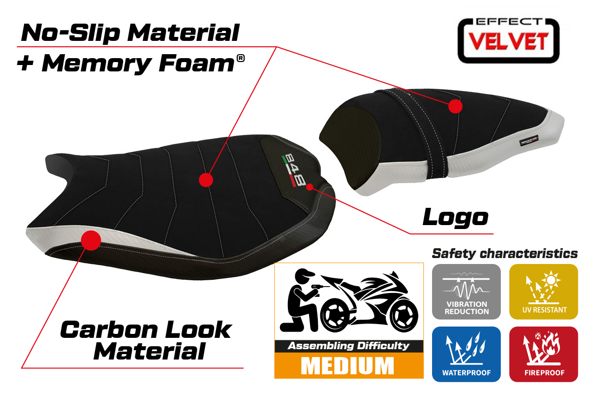 Seat cover compatible - Ducati 848 / 1098 / 1198 2007 - 2013 - mod Cervia Velvet Comfort System