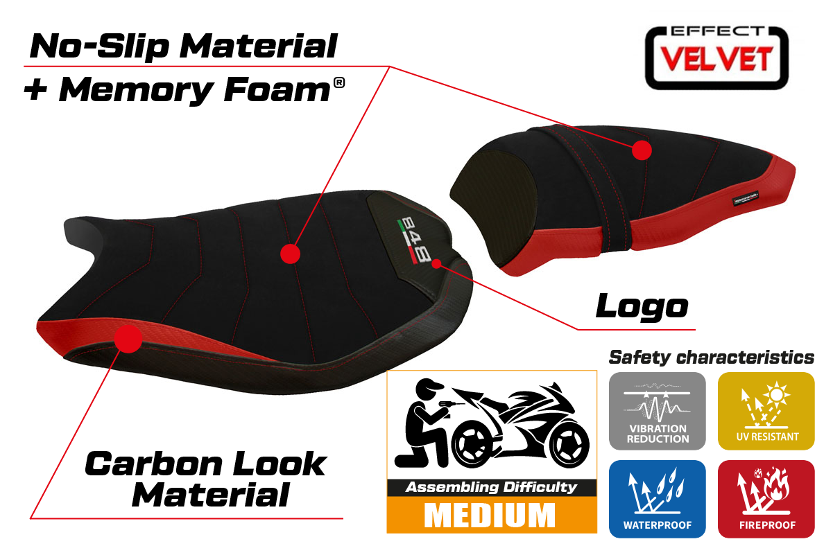 Seat cover compatible - Ducati 848 / 1098 / 1198 2007 - 2013 - mod Cervia Velvet Comfort System