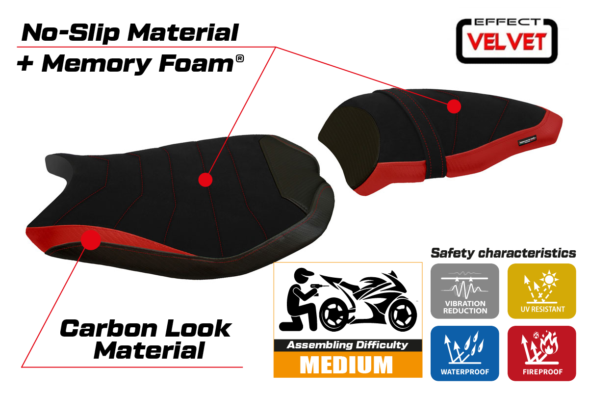 Seat cover compatible - Ducati 848 / 1098 / 1198 2007 - 2013 - mod Cervia Velvet Comfort System