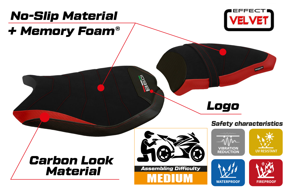 Seat cover compatible - Ducati 848 / 1098 / 1198 2007 - 2013 - mod Cervia Velvet Comfort System