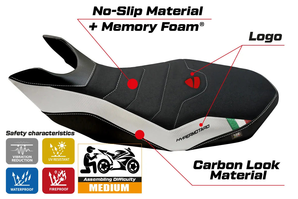 Seat cover compatible - Ducati Hypermotard 796 / 1100 / 1100 EVO 2007 - 2012 - mod Medea 2 Comfort System
